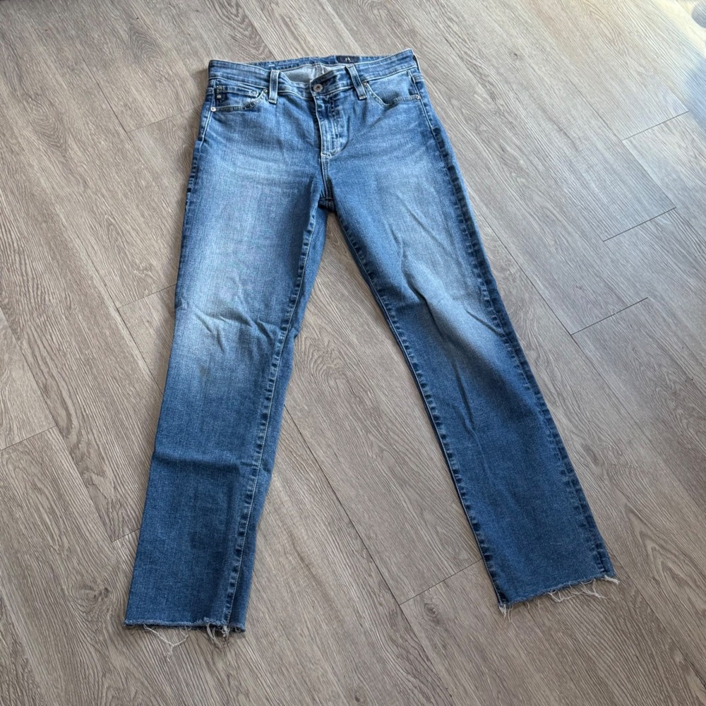 AG Adriano Goldschmied Mari Mid-Rise Slim Straight Japanese Fabric Jeans Blue